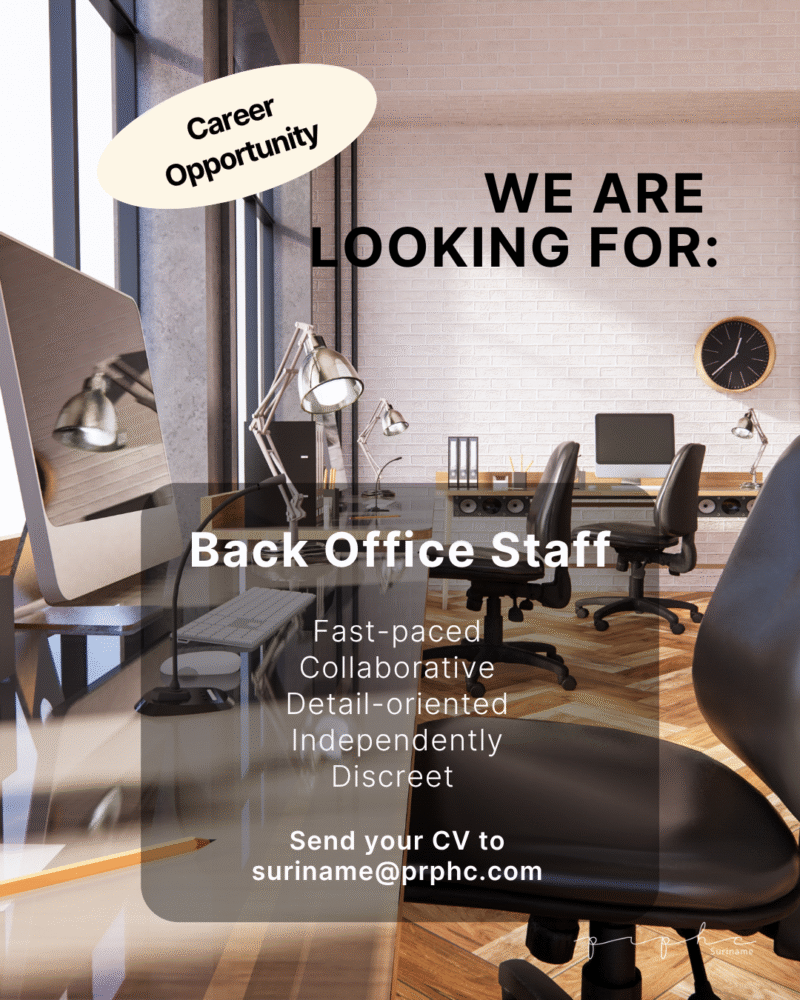 Back Office Staff Vacancy PRPHC Suriname